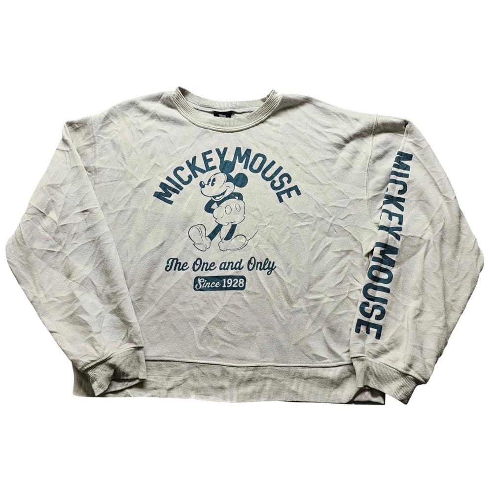 Disney Mickey Mouse Graphic Sweatshirt Womens Medium Gray Blue Pullover JT24938